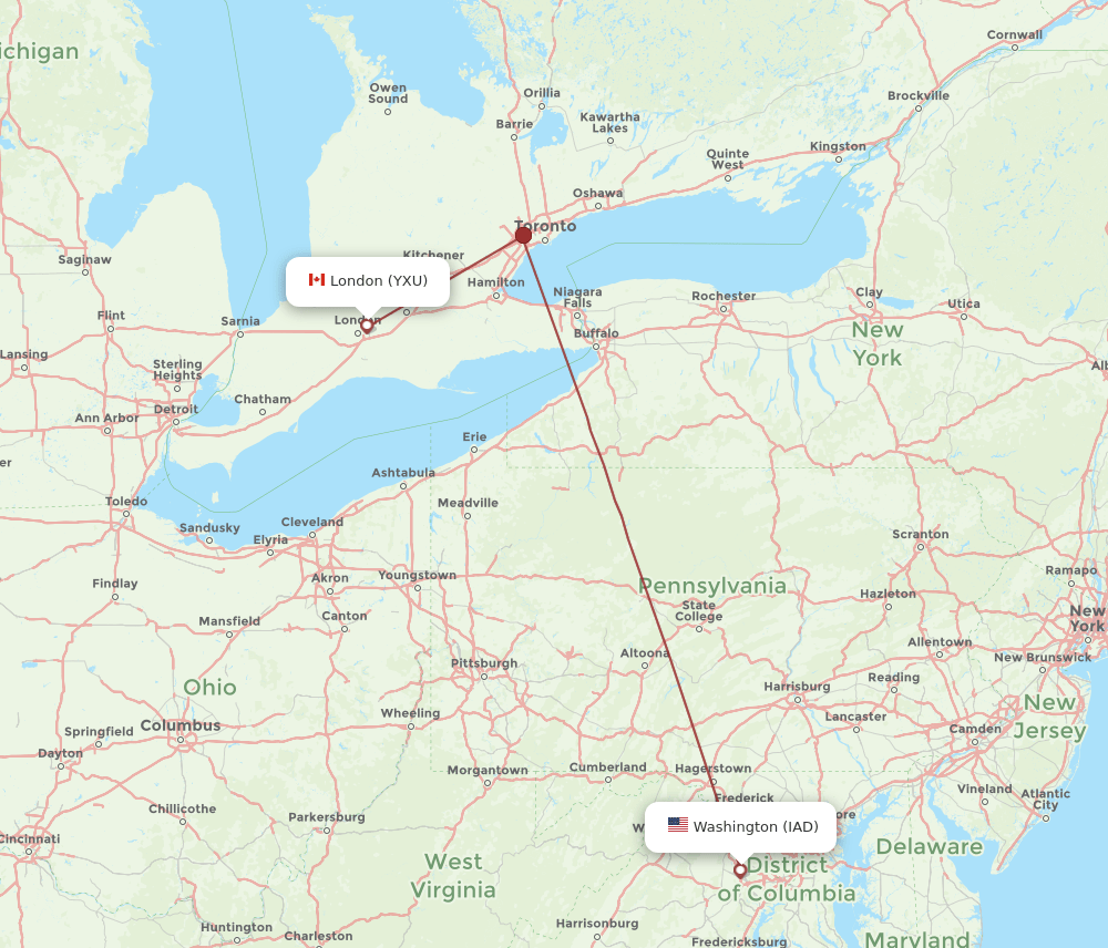 IAD-YXU flight routes