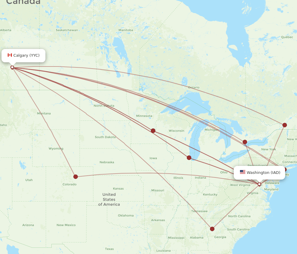 IAD-YYC flight routes