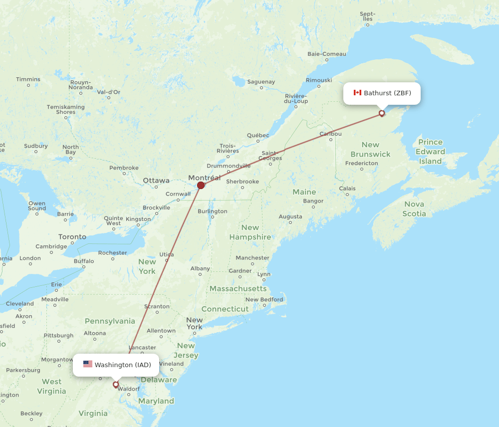 IAD-ZBF flight routes