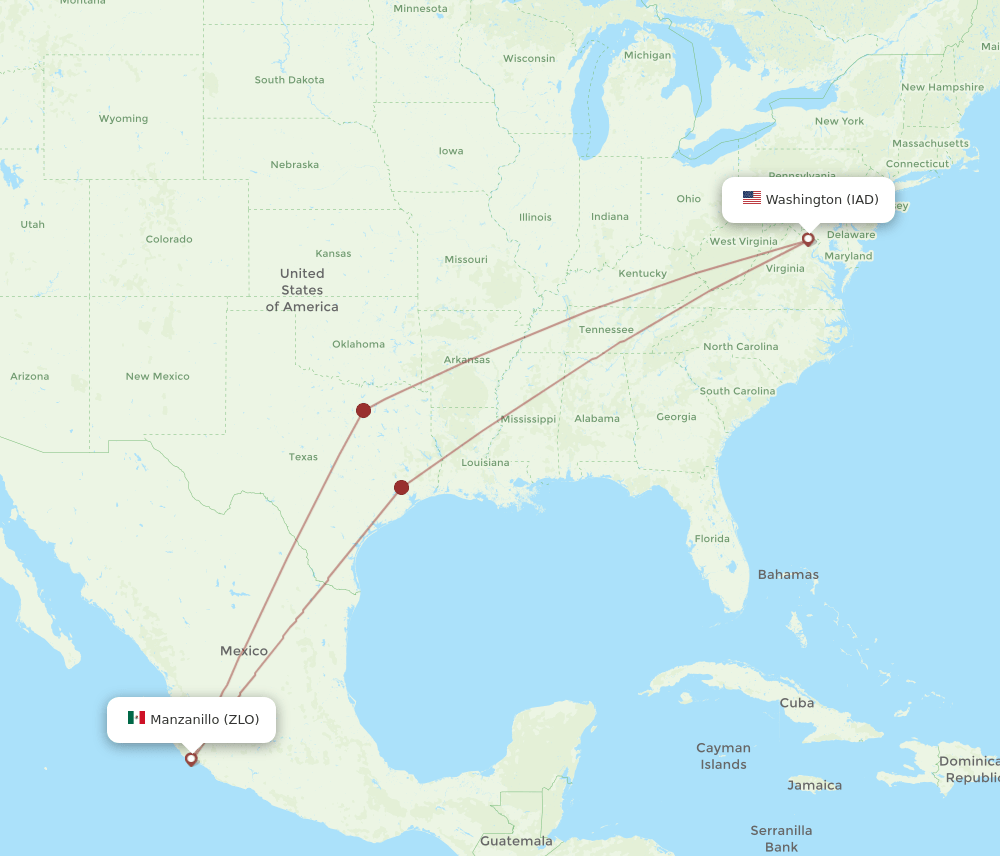 IAD-ZLO flight routes