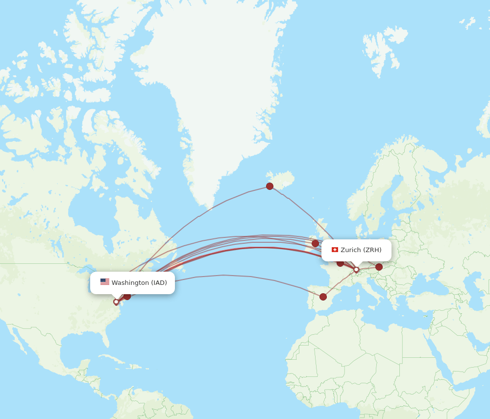 IAD-ZRH flight routes