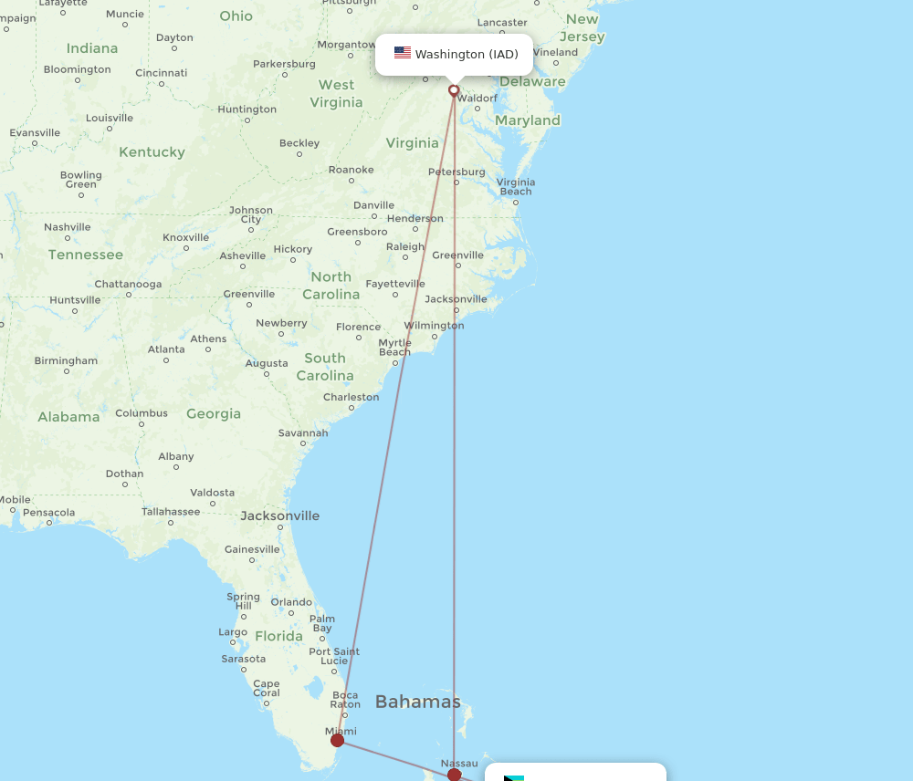 San Salvador - Dulles route map and flight paths