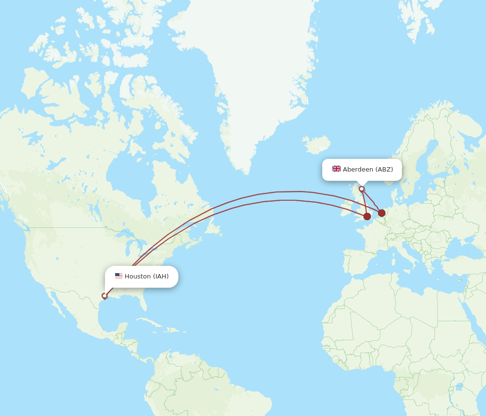 IAH to ABZ flights and routes map