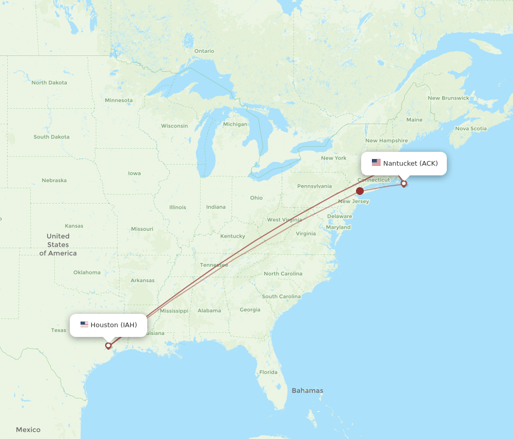 IAH to ACK flights and routes map