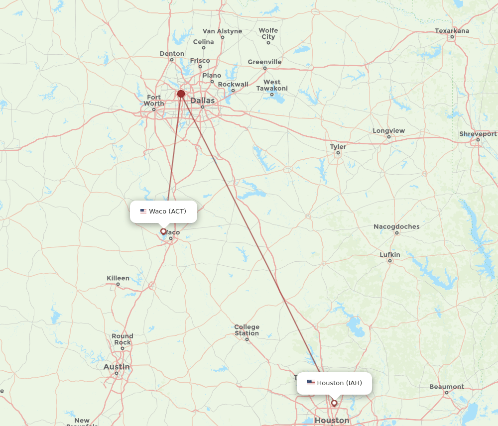 IAH-ACT flight routes