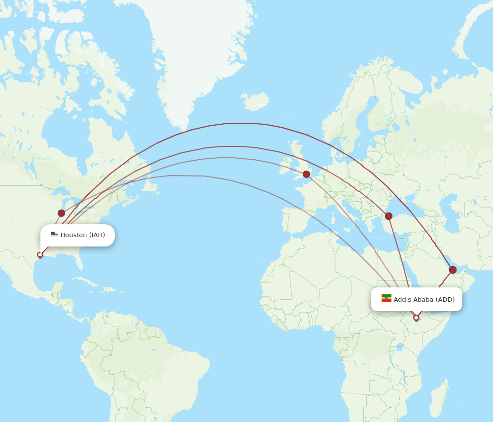 IAH to ADD flights and routes map
