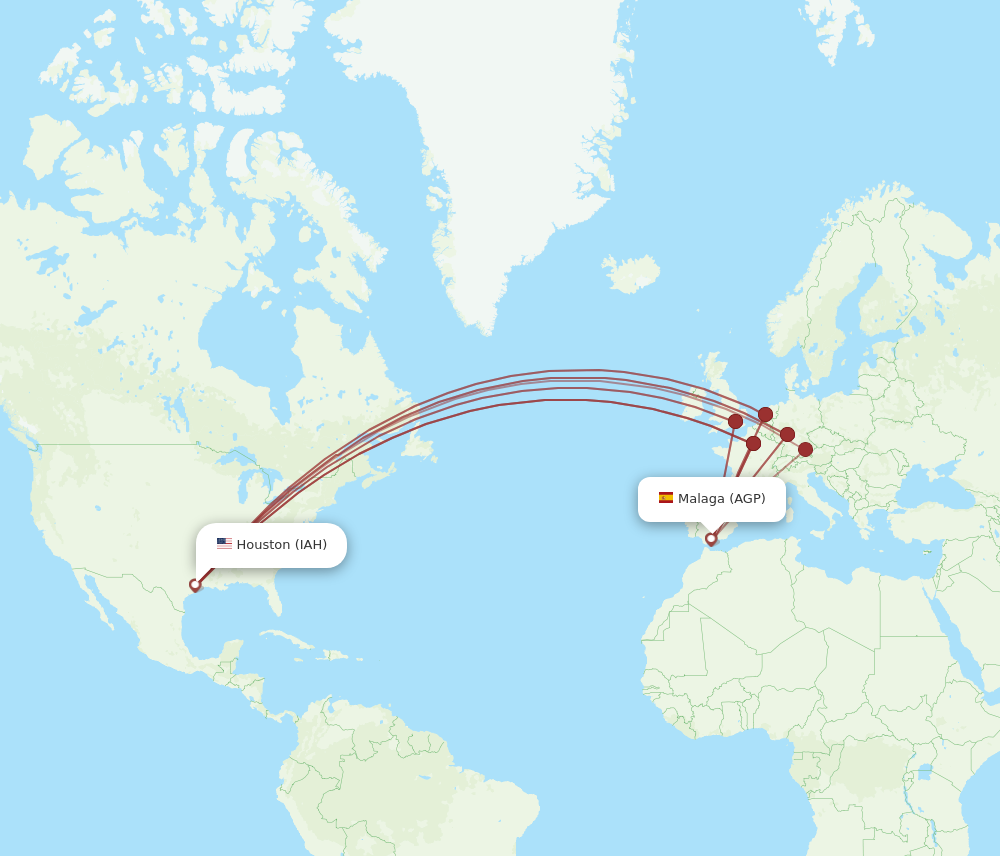 IAH to AGP flights and routes map