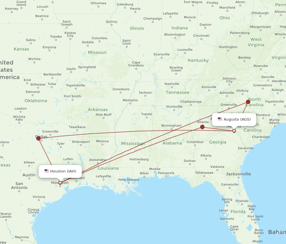 IAH-AGS flight routes