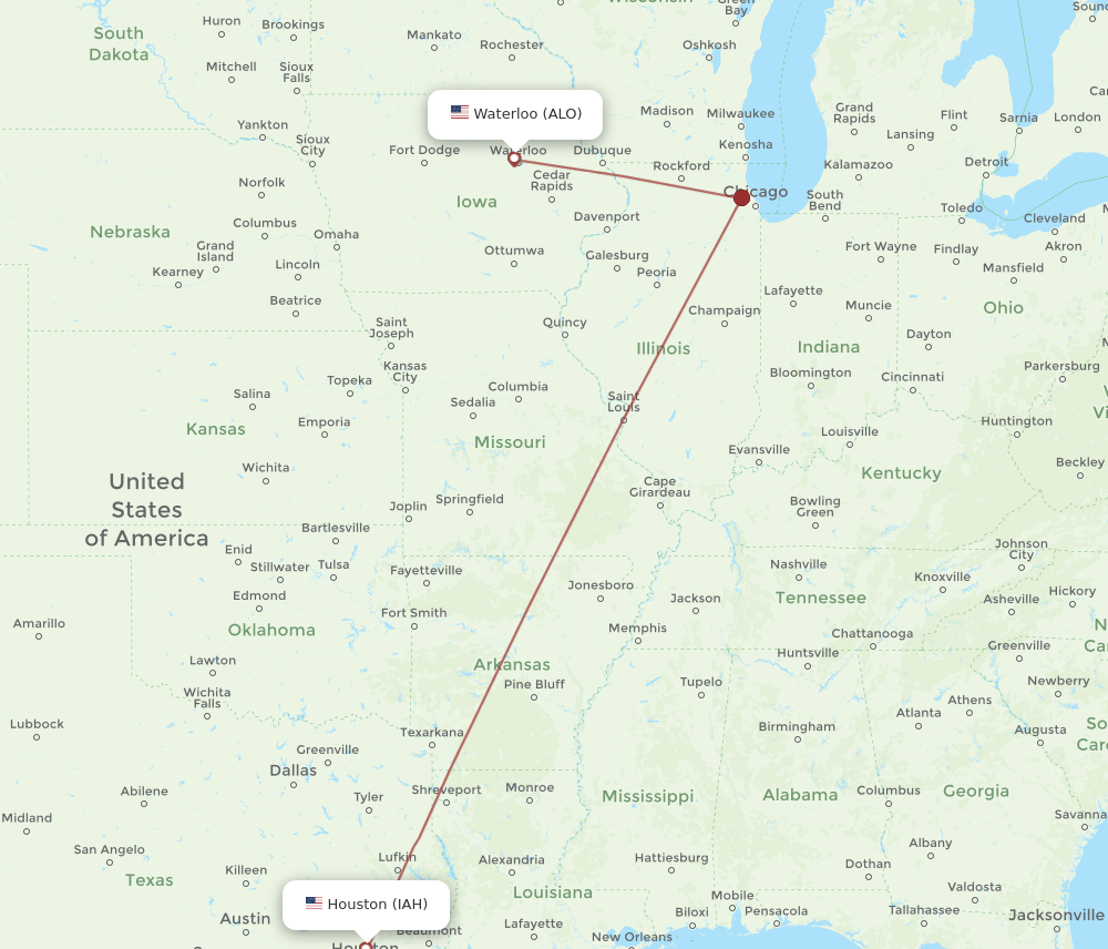IAH-ALO flight routes