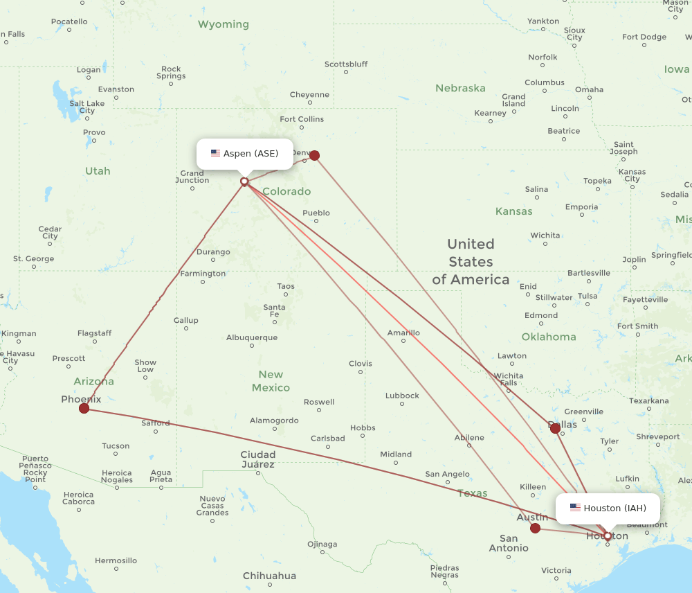 IAH to ASE flights and routes map