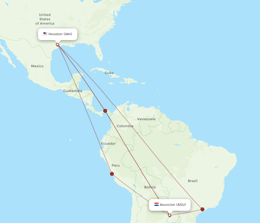 IAH-ASU flight routes
