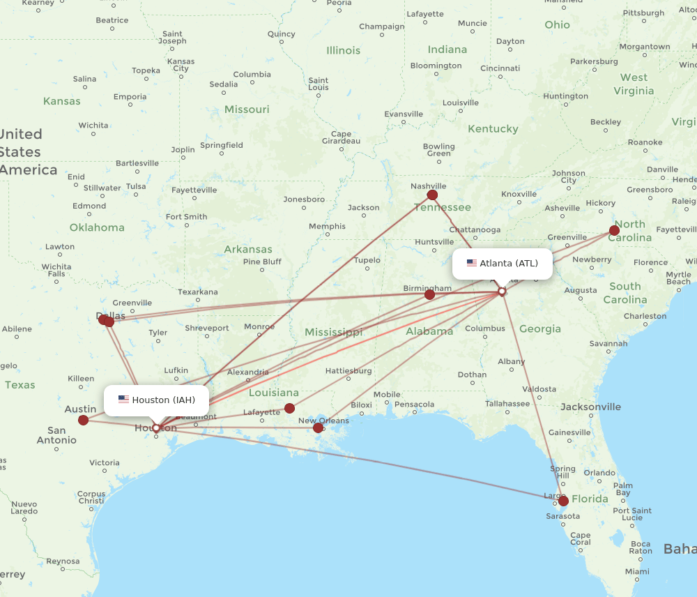 IAH-ATL flight routes