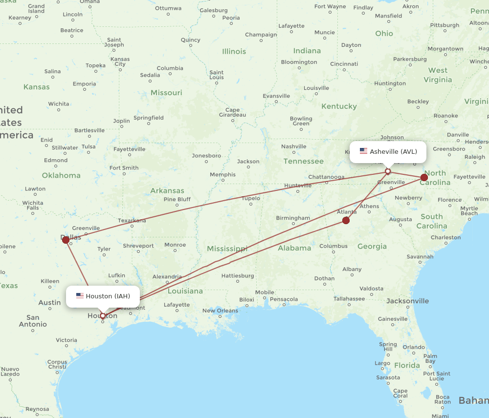 IAH-AVL flight routes