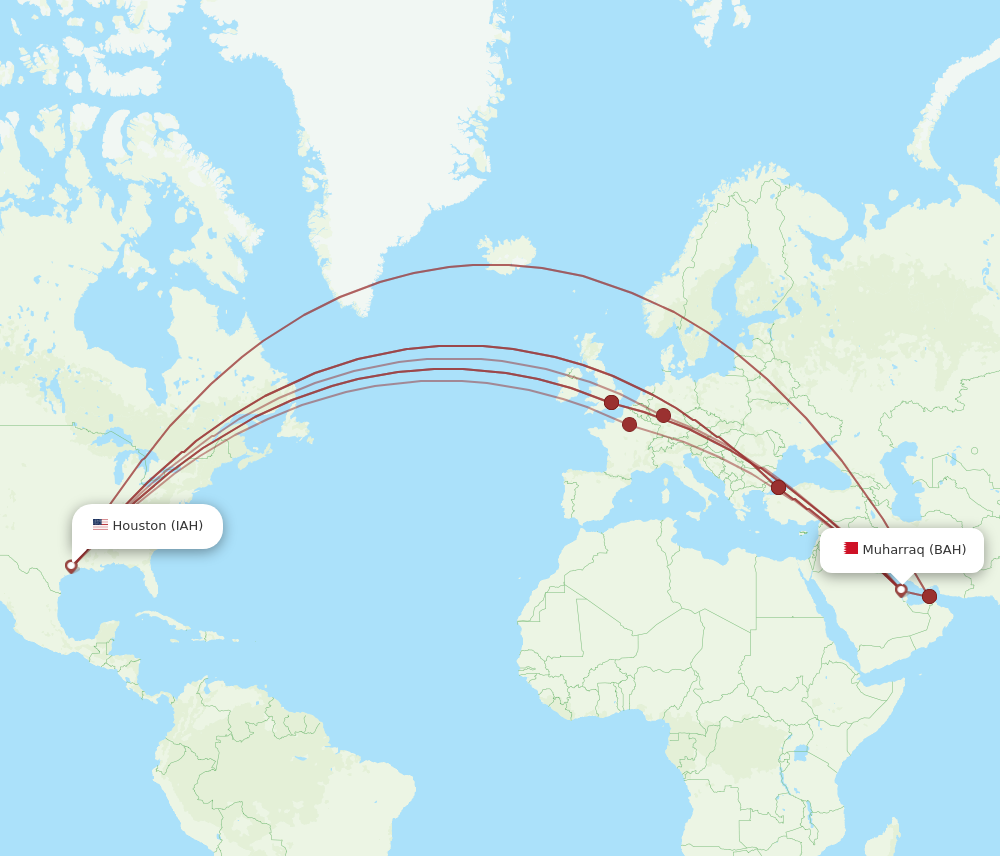IAH to BAH flights and routes map