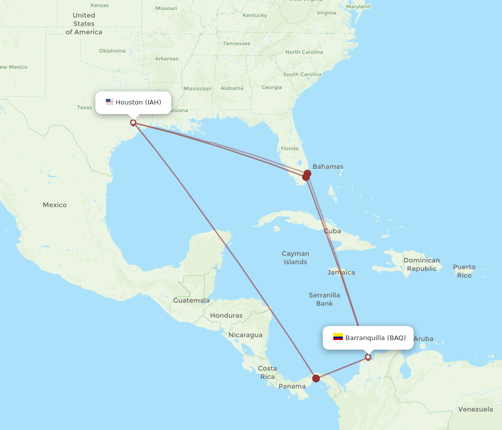 IAH-BAQ flight routes