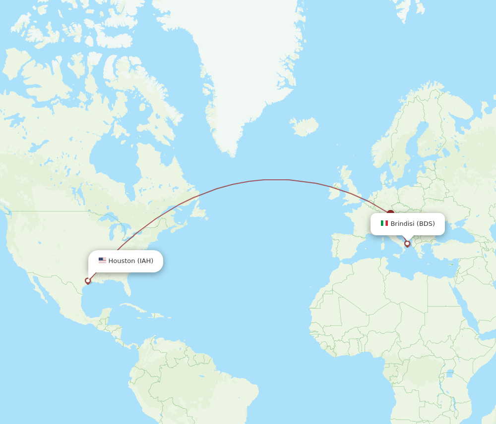 Brindisi - Houston route map and flight paths