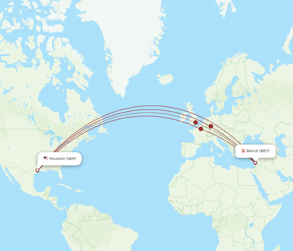 IAH-BEY flight routes