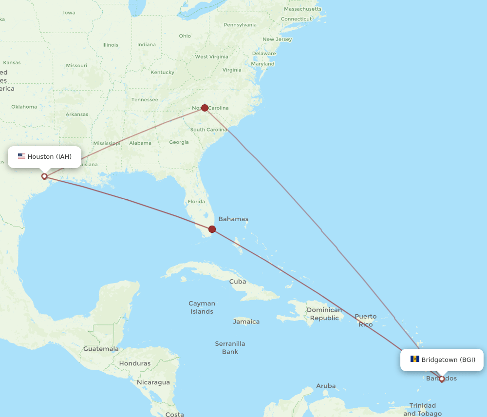 IAH-BGI flight routes