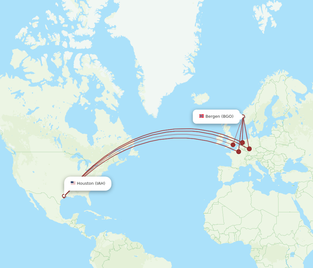 IAH-BGO flight routes