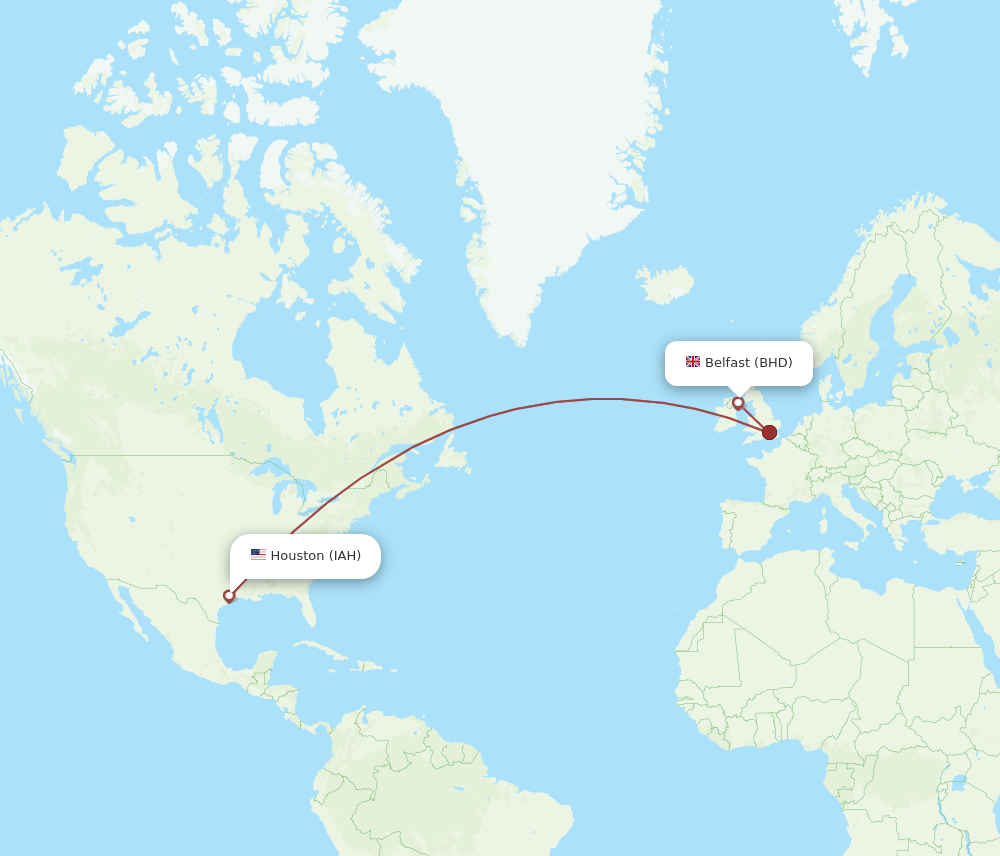 IAH to BHD flights and routes map