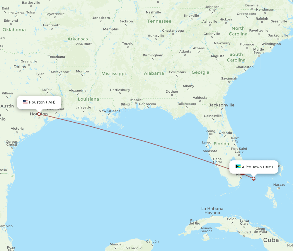 IAH-BIM flight routes