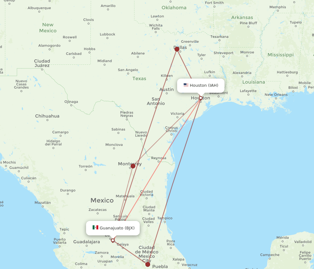 IAH-BJX flight routes