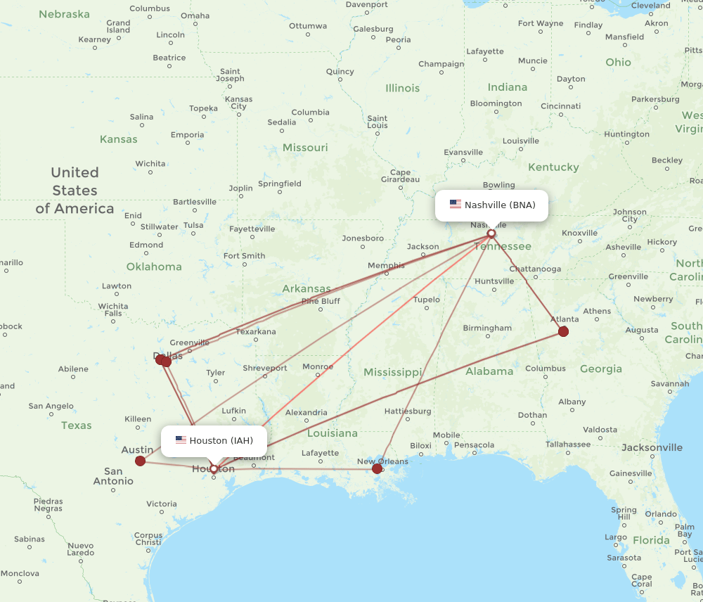 IAH-BNA flight routes
