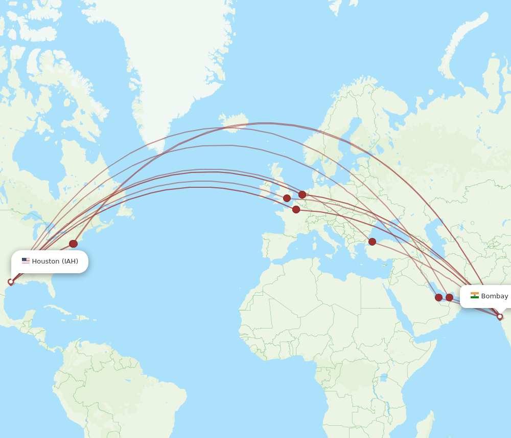 IAH to BOM flights and routes map