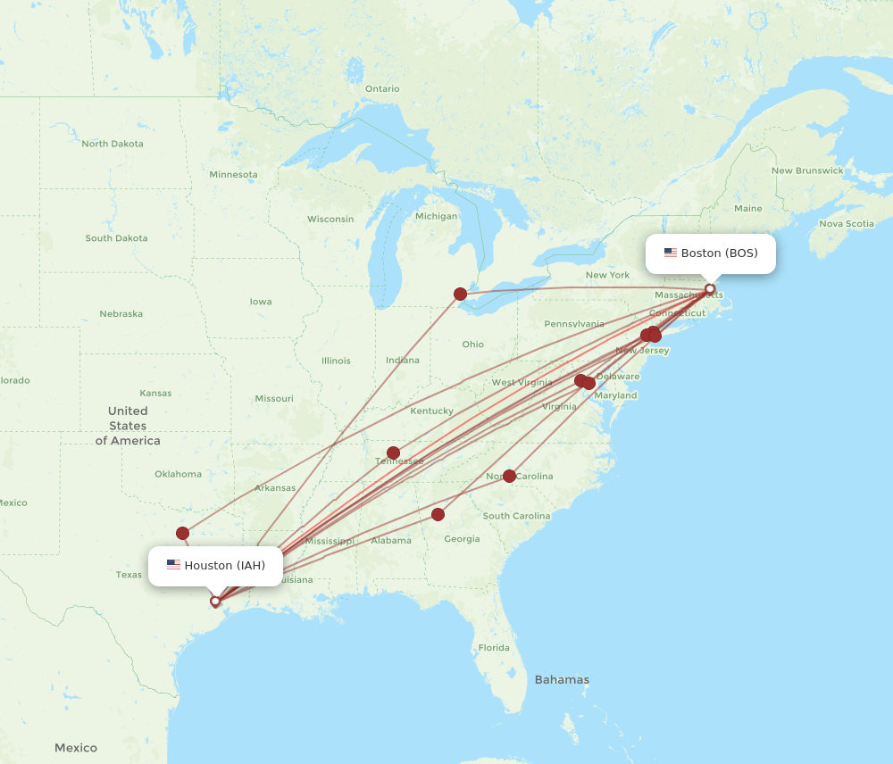 IAH-BOS flight routes