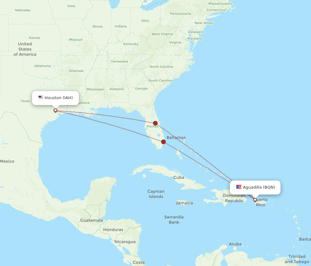 IAH to BQN flights and routes map