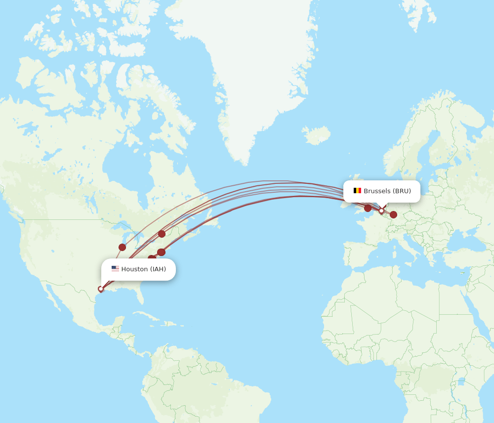 IAH-BRU flight routes