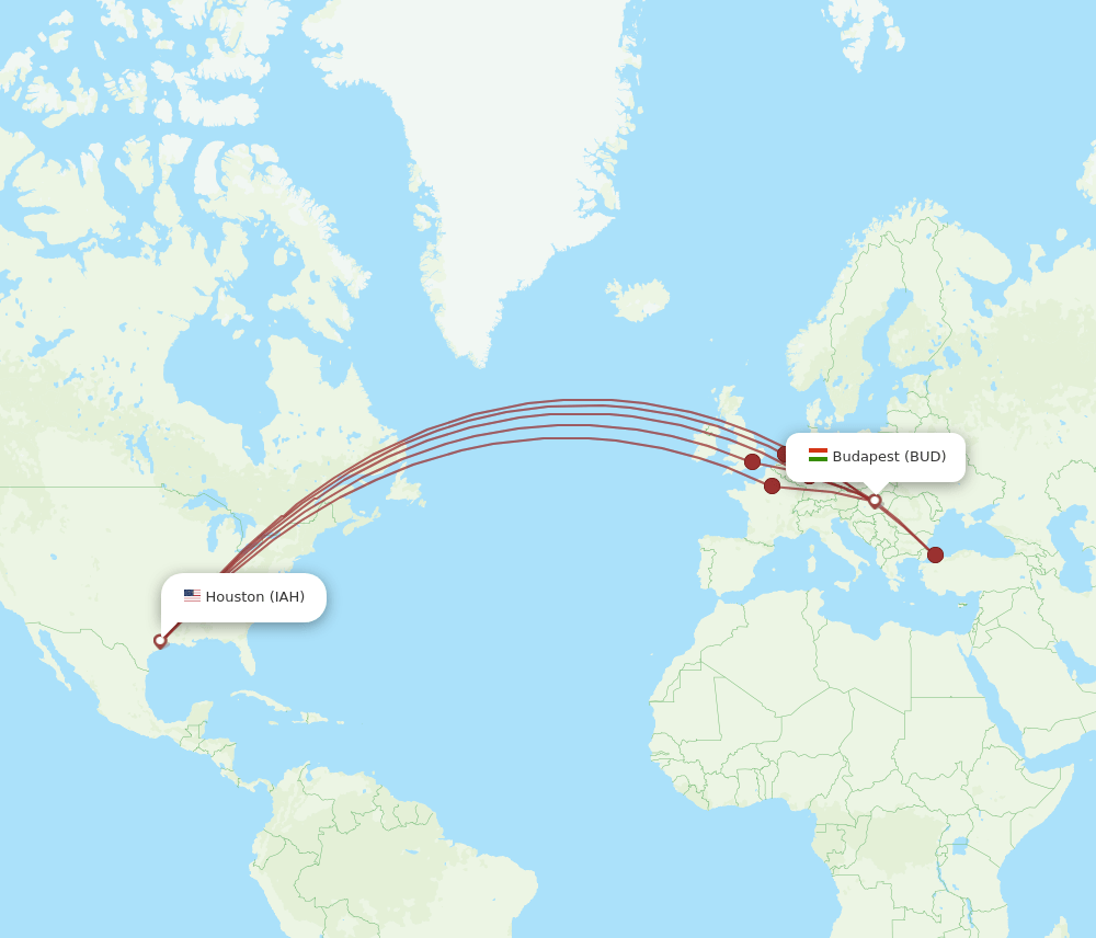 IAH-BUD flight routes