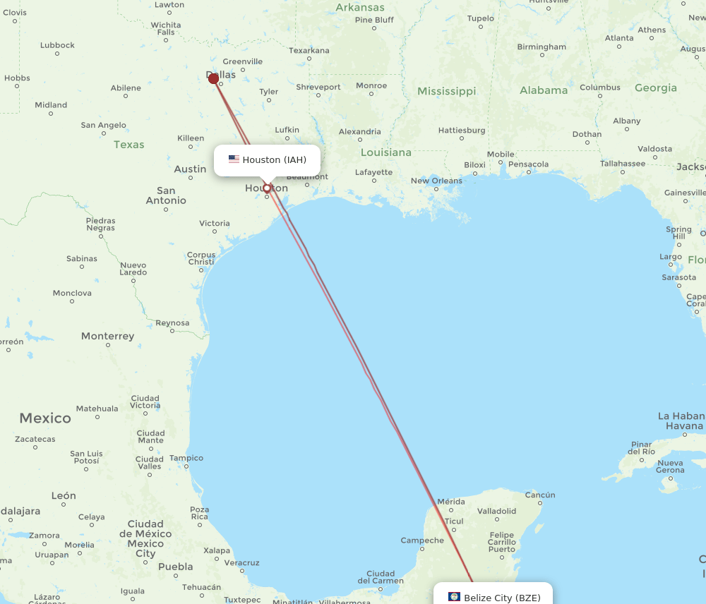 IAH-BZE flight routes