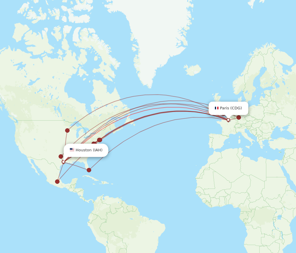 IAH to CDG flights and routes map