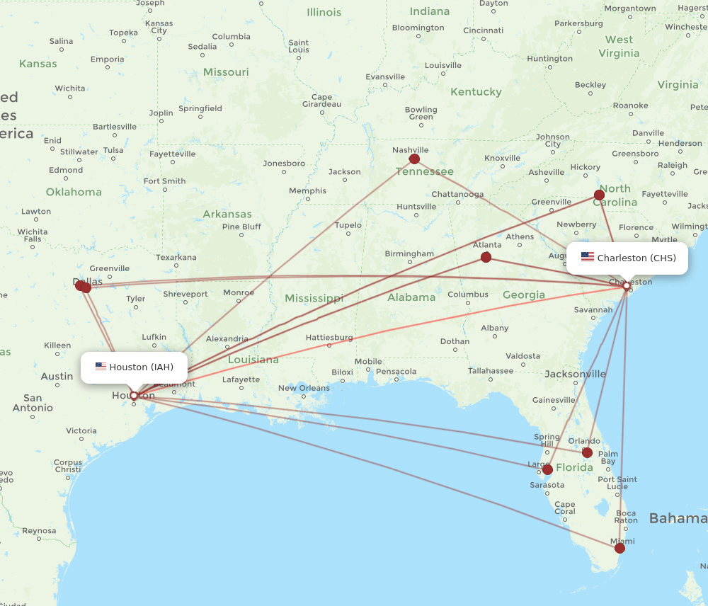 IAH-CHS flight routes