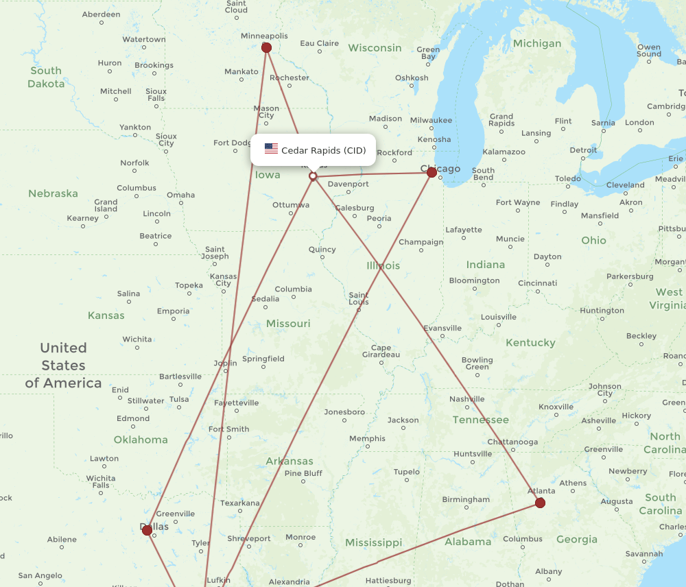 IAH to CID flights and routes map