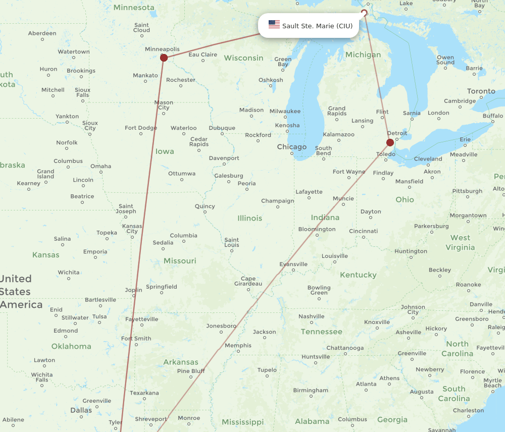 IAH-CIU flight routes