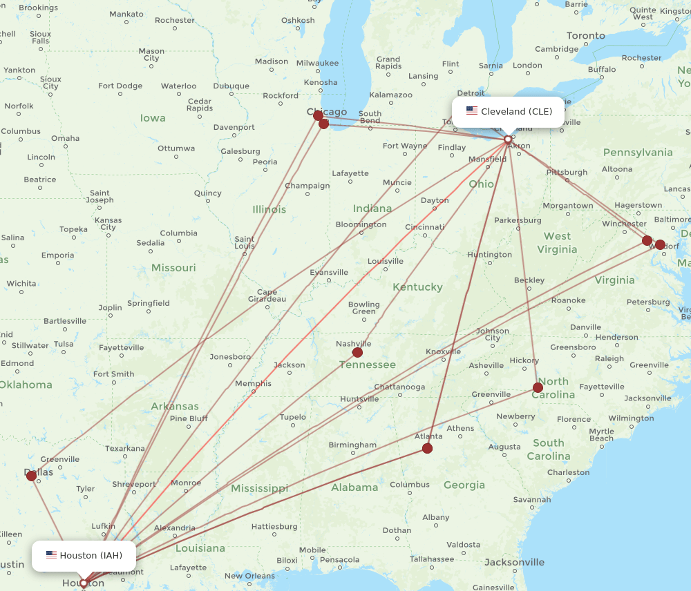 IAH to CLE flights and routes map