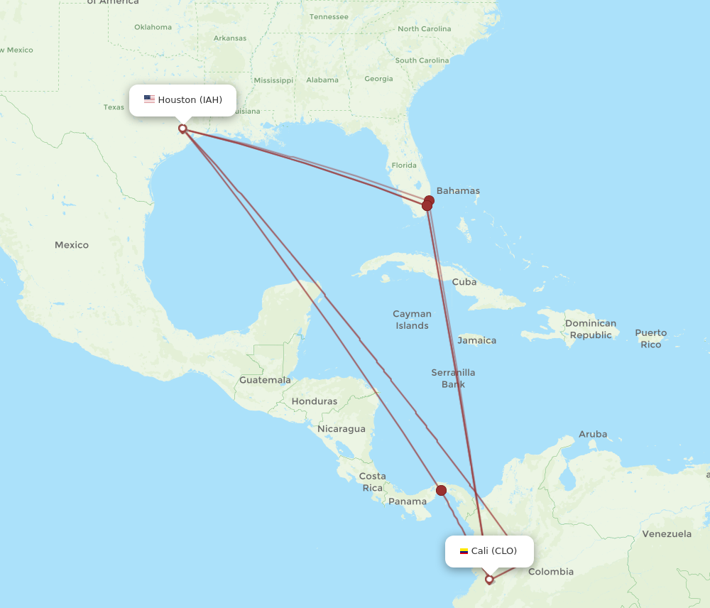 IAH to CLO flights and routes map