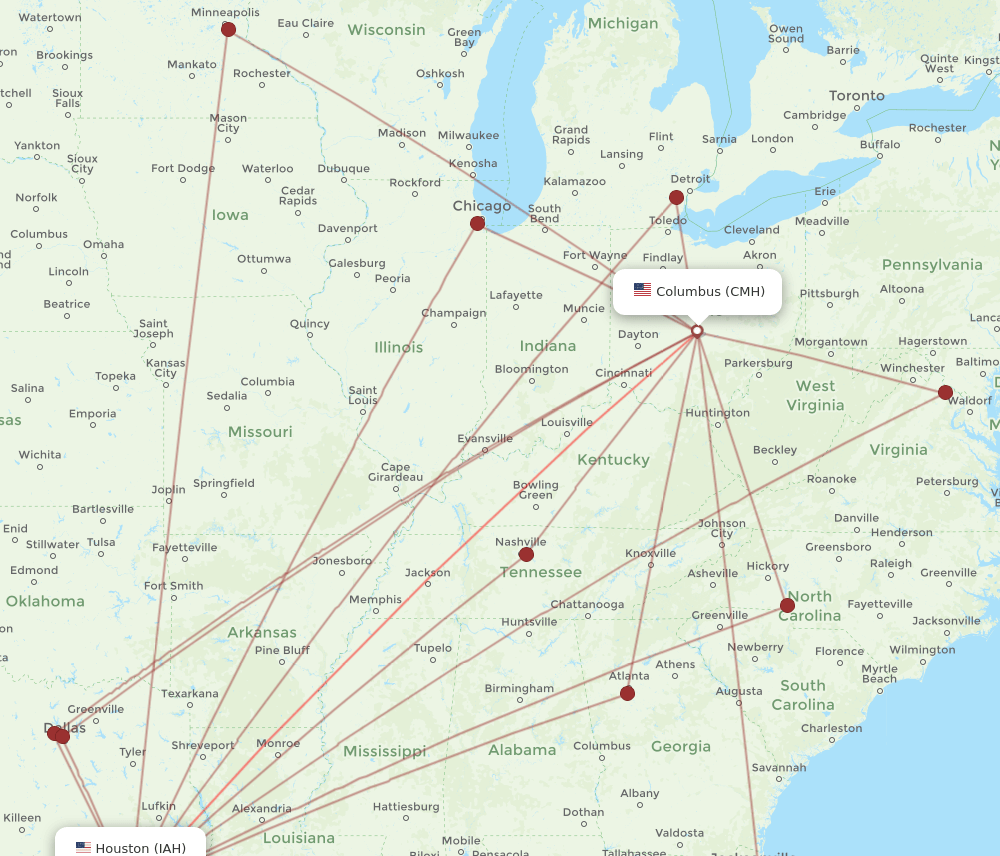IAH to CMH flights and routes map