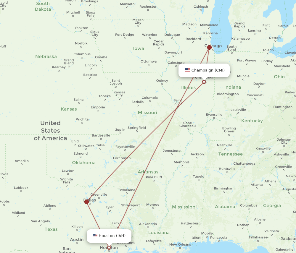 IAH-CMI flight routes