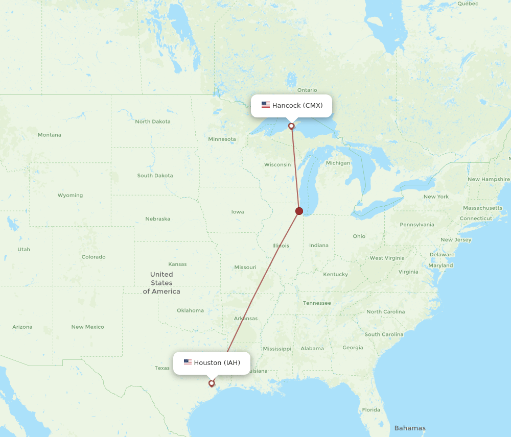 IAH-CMX flight routes