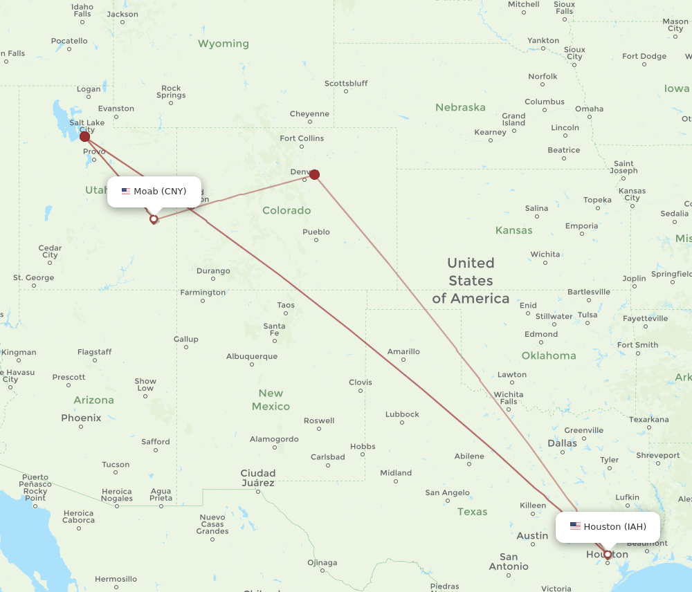 IAH to CNY flights and routes map