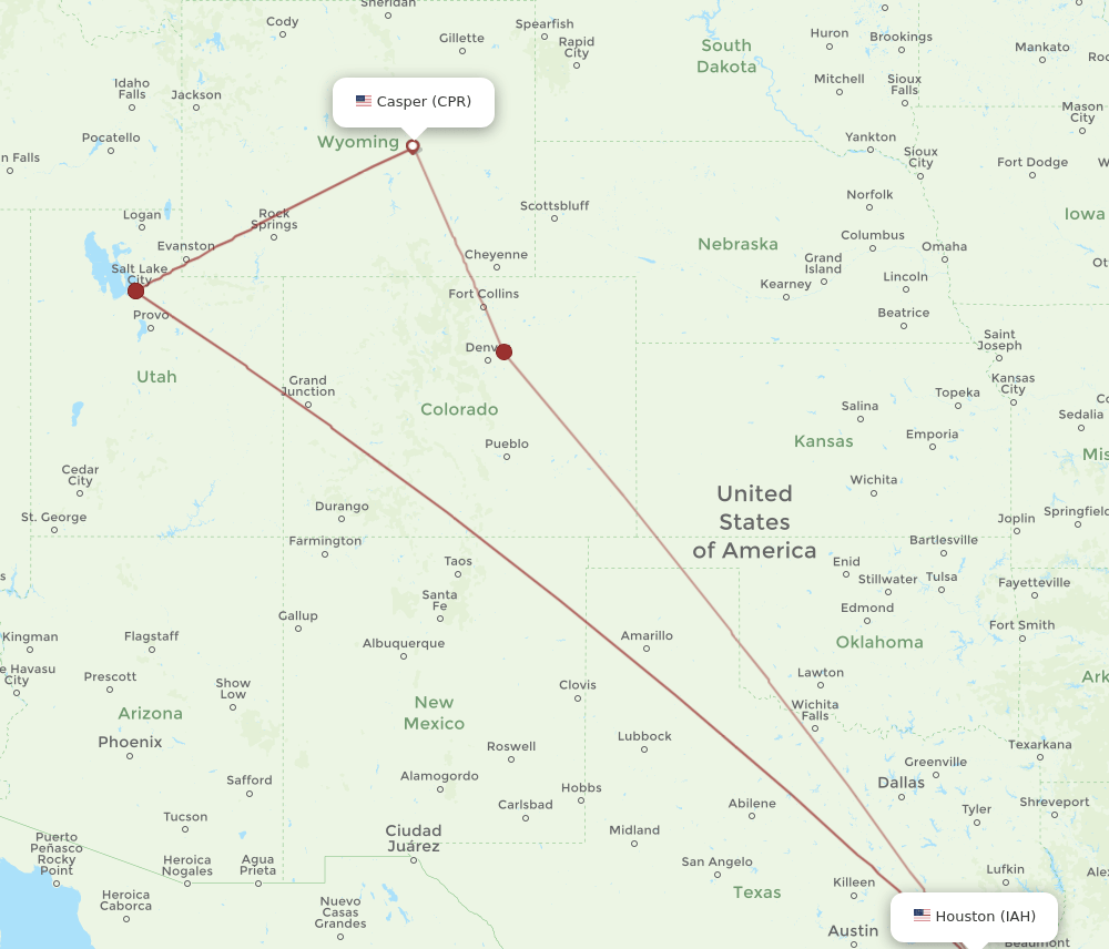 IAH-CPR flight routes