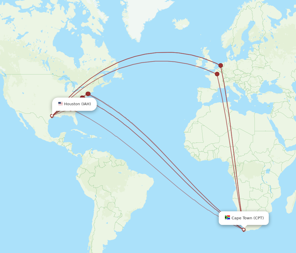 IAH to CPT flights and routes map