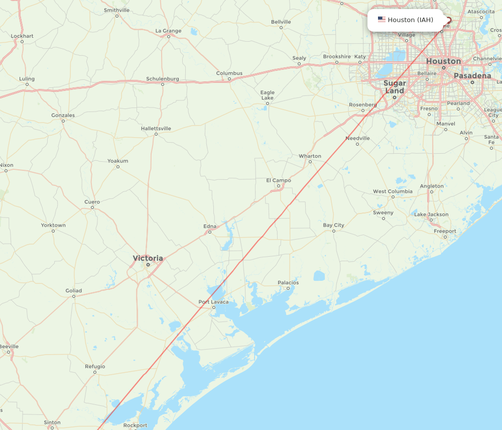 Houston - Corpus Christi route map and flight paths