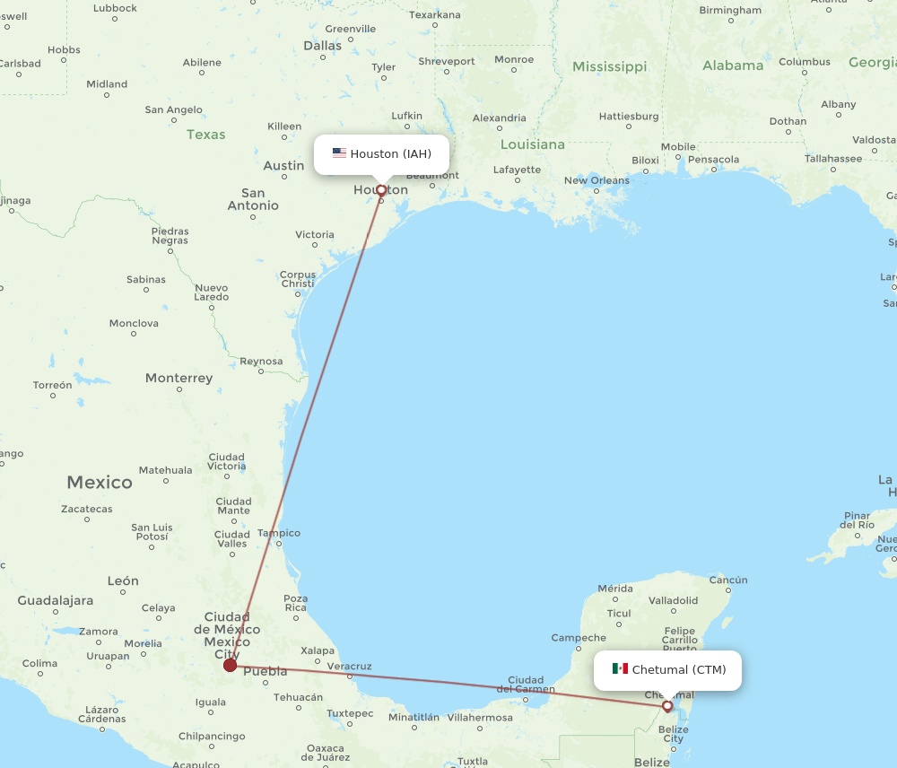 IAH-CTM flight routes