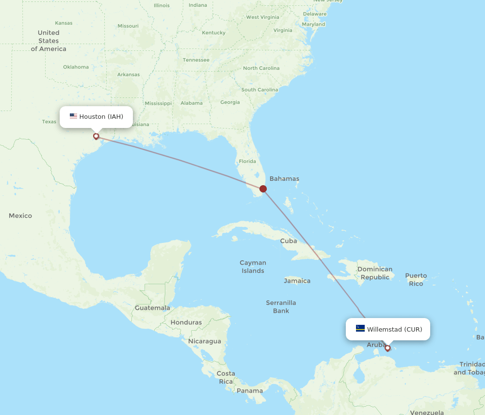 IAH to CUR flights and routes map