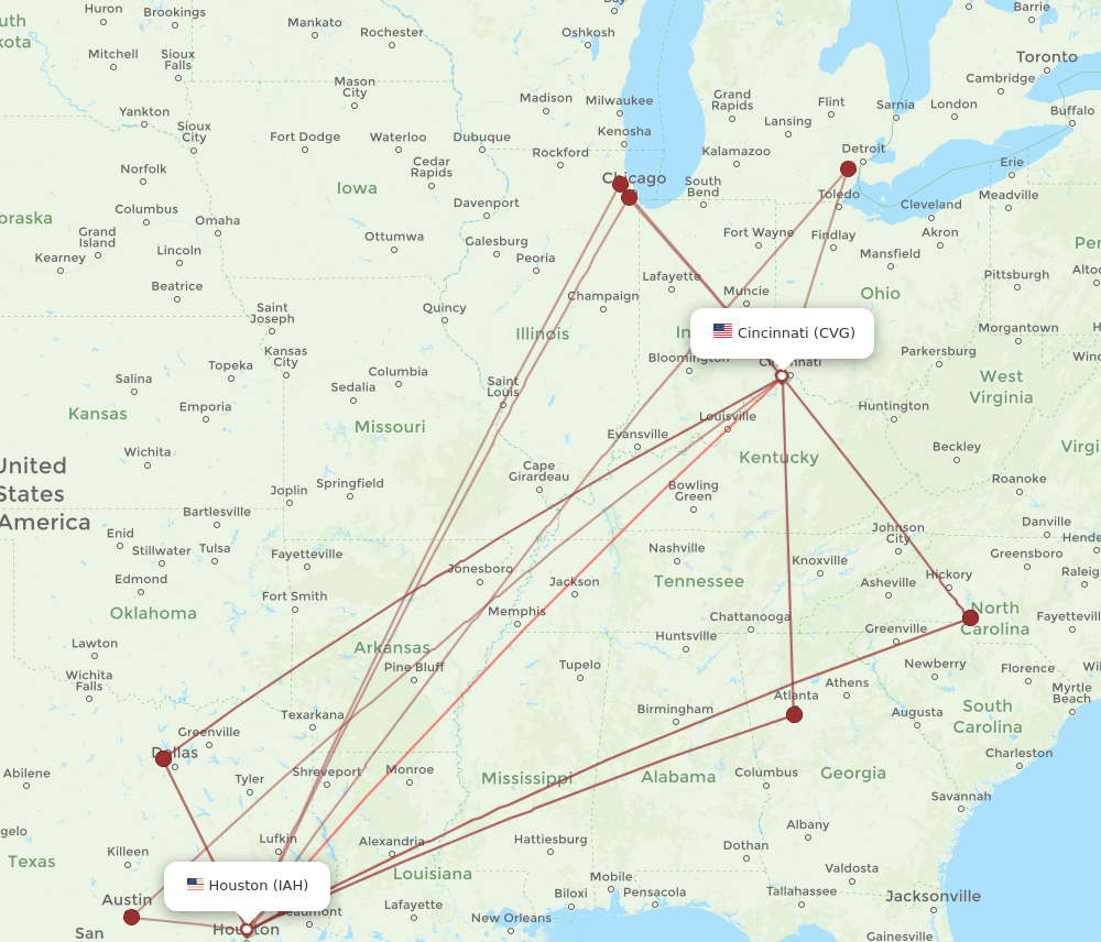 IAH-CVG flight routes