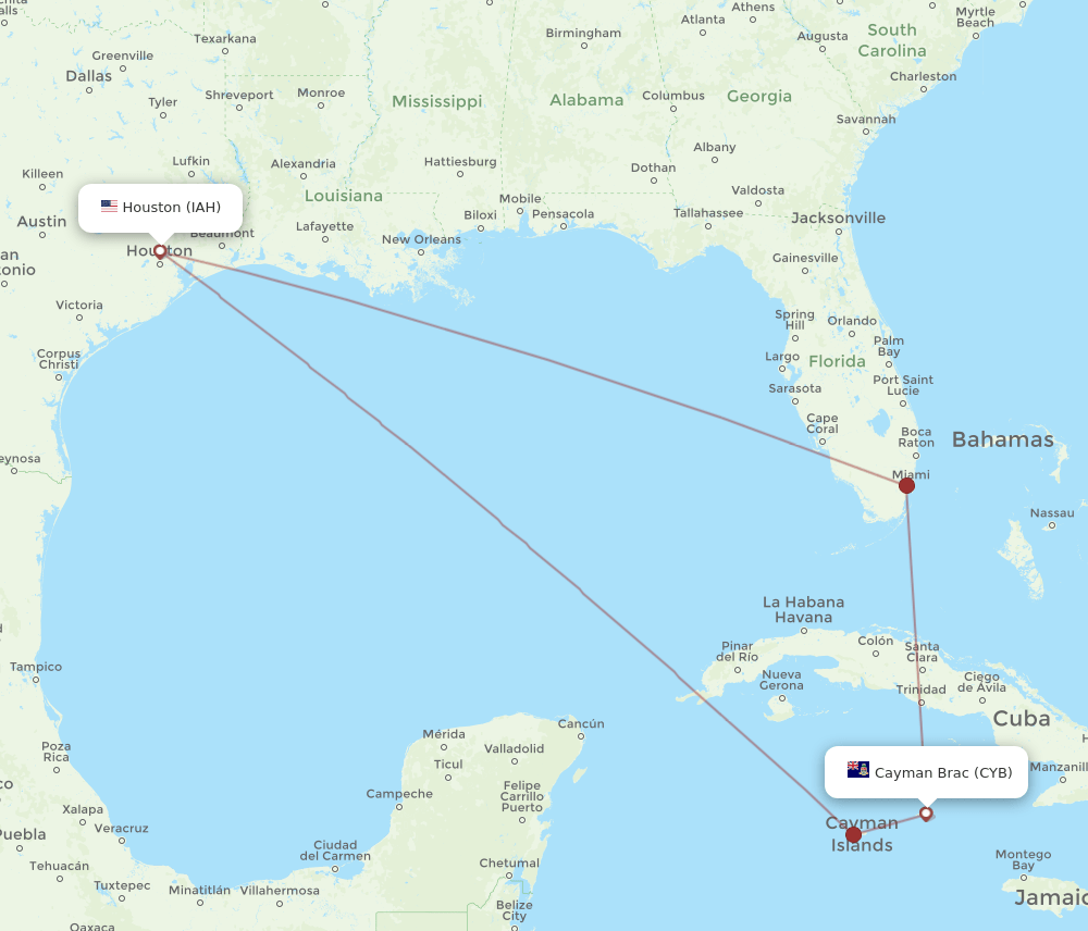 IAH-CYB flight routes